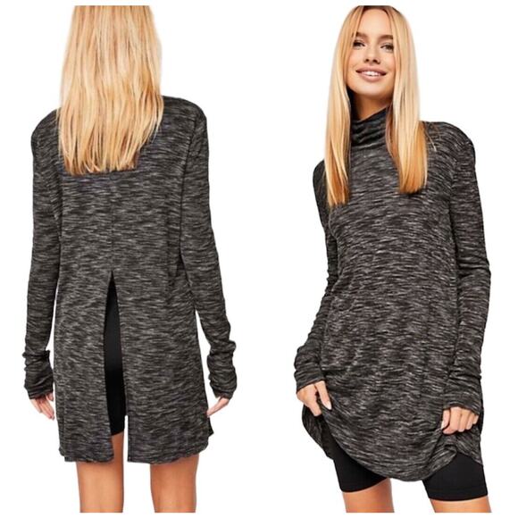 We The Free Stone Cold Split Back Long Sleeve Turtleneck Top Black Gray Medium - Picture 11 of 11
